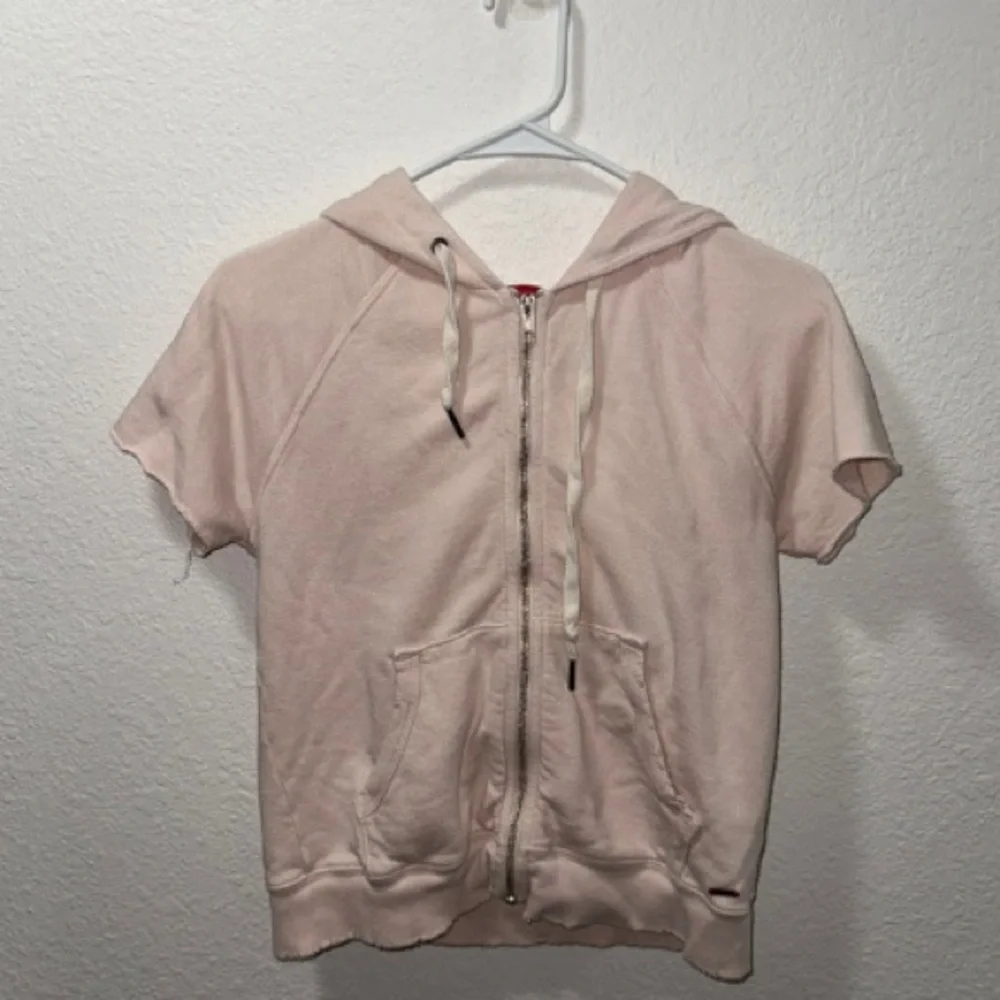 Light Pink Short Sleeve Zip Hoodie - Picture 2 of 13